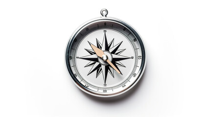 A metal compass with a wooden handle on a white surface. Generative AI.