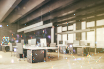 Poster - Abstract virtual wireless technology hologram on a modern furnished office background. Big data and database concept. Multiexposure