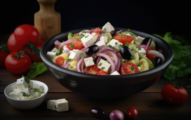 Wall Mural - Greek Salad Horiatiki salata created with Generative AI technology