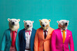 polar bear boy band with colorful suit created with Generative AI technology