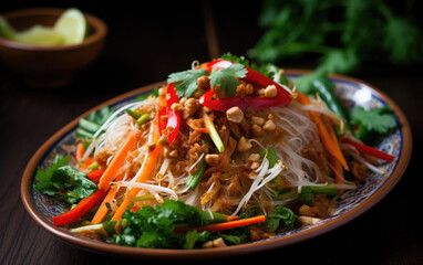 Canvas Print - Thai som tam green papaya salad created with Generative AI technology