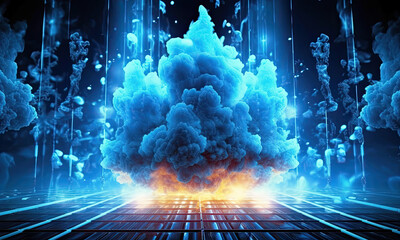 Poster - Explosion with smoke and flames on dark background. High quality illustration