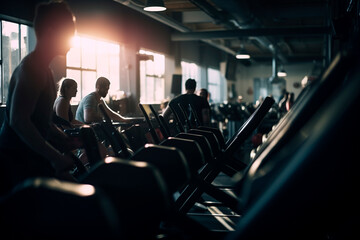 Wall Mural - working out hard on treadmills training at the gym. Generative ai	