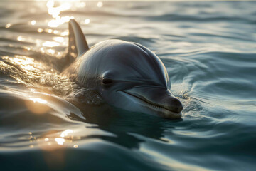 Close up of a dolphin swimming in the ocean. Generative AI