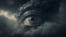 Eye Of The Person In Cloud Colored As Smoke In Sky In Monochrone Colors Scale Black And White Giving A Dusky Look Generated With Ai