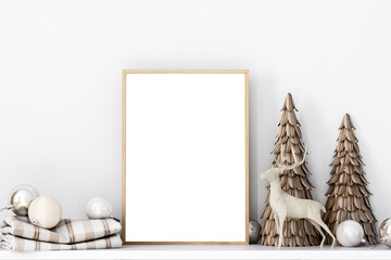 Wall Mural - Christmas frame mockup interior, 3d rendering