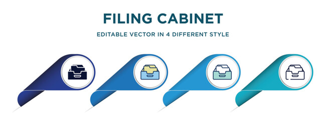 Poster - filing cabinet icon in 4 different styles such as filled, color, glyph, colorful, lineal color. set of   vector for web, mobile, ui
