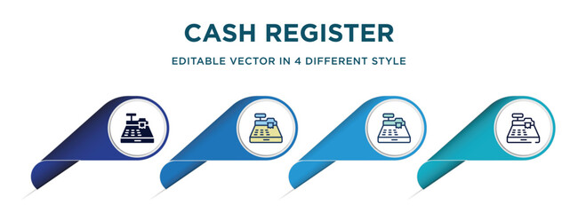 Poster - cash register icon in 4 different styles such as filled, color, glyph, colorful, lineal color. set of   vector for web, mobile, ui