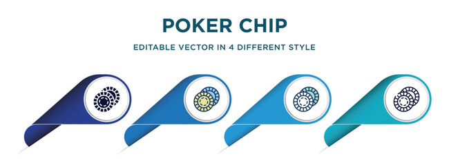Aufkleber - poker chip icon in 4 different styles such as filled, color, glyph, colorful, lineal color. set of v