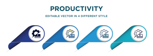 Poster - productivity icon in 4 different styles such as filled, color, glyph, colorful, lineal color. set of   vector for web, mobile, ui