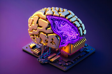 Poster - Ai chipset with human brain on computer circuit board. Artificial intelligence, Data mining, and Deep learning modern computer technology. Ai CPU concept.