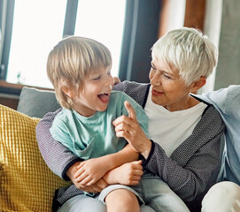 Wall Mural - grandchild family child grandparent grandfather happy together grandmother girl senior boy man woman