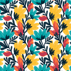 Wall Mural - abstract flower flat seamless pattern