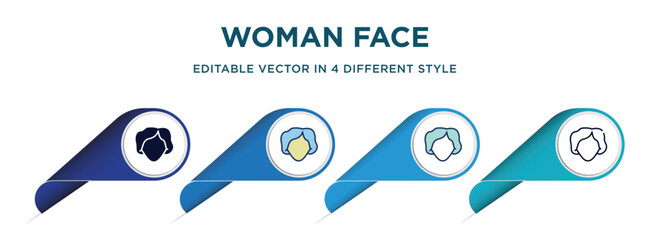Poster - woman face icon in 4 different styles such as filled, color, glyph, colorful, lineal color. set of   vector for web, mobile, ui