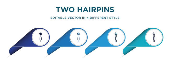 Poster - two hairpins icon in 4 different styles such as filled, color, glyph, colorful, lineal color. set of   vector for web, mobile, ui