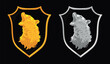 Heraldic shield with bears. Golden & silver bear growling. Isolated vector. Concept art. Logo.