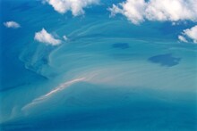 Sand Atoll And Turquoise Sea Water Seen From The Sky, Bahamas 
