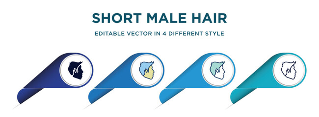 Poster - short male hair shape icon in 4 different styles such as filled, color, glyph, colorful, lineal color. set of   vector for web, mobile, ui