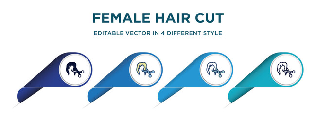 Poster - female hair cut with scissors icon in 4 different styles such as filled, color, glyph, colorful, lineal color. set of   vector for web, mobile, ui
