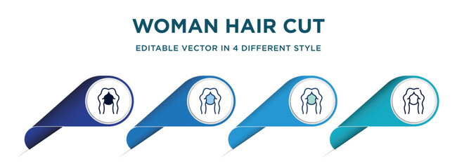 Poster - woman hair cut icon in 4 different styles such as filled, color, glyph, colorful, lineal color. set of   vector for web, mobile, ui