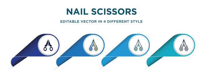 Wall Mural - nail scissors icon in 4 different styles such as filled, color, glyph, colorful, lineal color. set of   vector for web, mobile, ui