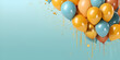 A bunch of balloons with orange and blue on a blue background
