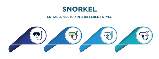 Poster - snorkel icon in 4 different styles such as filled, color, glyph, colorful, lineal color. set of   vector for web, mobile, ui