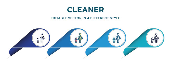 Poster - cleaner icon in 4 different styles such as filled, color, glyph, colorful, lineal color. set of   vector for web, mobile, ui