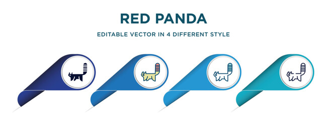 Poster - red panda icon in 4 different styles such as filled, color, glyph, colorful, lineal color. set of   vector for web, mobile, ui