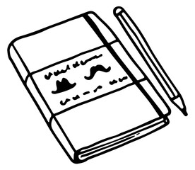 Poster - Sketchbook and pencil. Drawing tools line icon