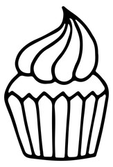 Sticker - Cupcake line icon. Cream swirl muffin dessert