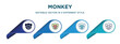monkey icon in 4 different styles such as filled, color, glyph, colorful, lineal color. set of   vector for web, mobile, ui