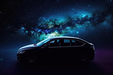 Wall Mural - futuristic digital car in cyberspace background. vehicle in space for futuristic travel. created wit