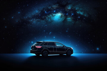 Wall Mural - futuristic digital car in cyberspace background. vehicle in space for futuristic travel. created wit