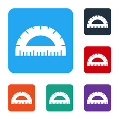 Poster - White Protractor grid for measuring degrees icon isolated on white background. Tilt angle meter. Measuring tool. Geometric symbol. Set icons in color square buttons. Vector