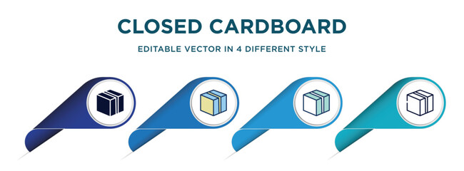 Poster - closed cardboard box icon in 4 different styles such as filled, color, glyph, colorful, lineal color. set of   vector for web, mobile, ui