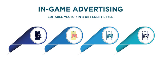 Poster - in-game advertising icon in 4 different styles such as filled, color, glyph, colorful, lineal color. set of   vector for web, mobile, ui