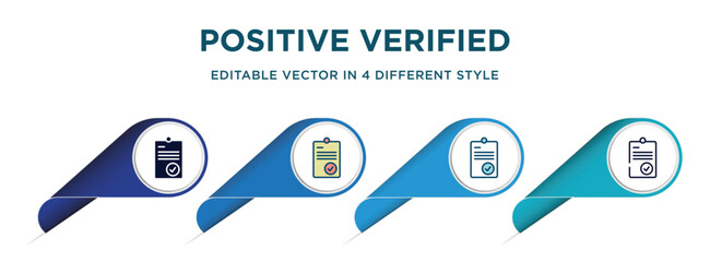 Poster - positive verified icon in 4 different styles such as filled, color, glyph, colorful, lineal color. s