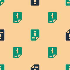 Poster - Green and black Information icon isolated seamless pattern on beige background. Vector