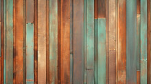 Oxidized Copper Patina Corrugated Sheet Metal Grunge Background Texture. Vintage Antique Weathered & Worn Rusted Bronze Or Brass Abstract Pattern. Orange Brown And Mint Green 3D Renderi. Generative AI