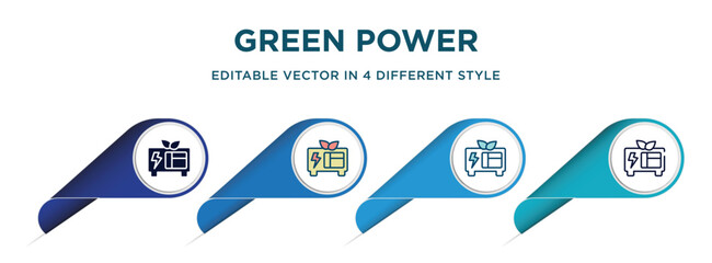 Poster - green power icon in 4 different styles such as filled, color, glyph, colorful, lineal color. set of   vector for web, mobile, ui