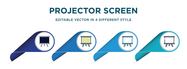 Poster - projector screen icon in 4 different styles such as filled, color, glyph, colorful, lineal color. set of   vector for web, mobile, ui