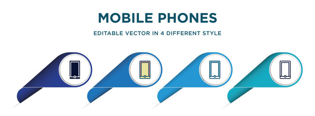 Poster - mobile phones icon in 4 different styles such as filled, color, glyph, colorful, lineal color. set of   vector for web, mobile, ui