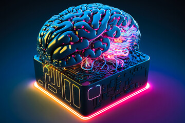 Poster - Ai chipset with human brain on computer circuit board. Artificial intelligence, Data mining, and Deep learning modern computer technology. Ai CPU concept.