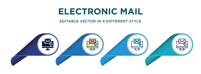 Poster - electronic mail icon in 4 different styles such as filled, color, glyph, colorful, lineal color. set of   vector for web, mobile, ui