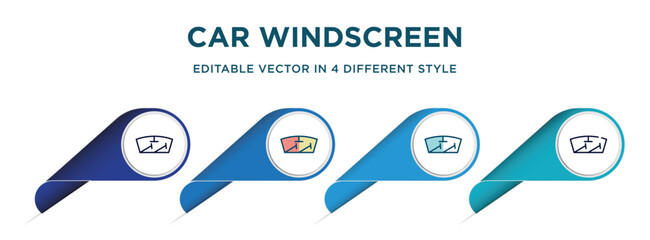 Poster - car windscreen icon in 4 different styles such as filled, color, glyph, colorful, lineal color. set of   vector for web, mobile, ui