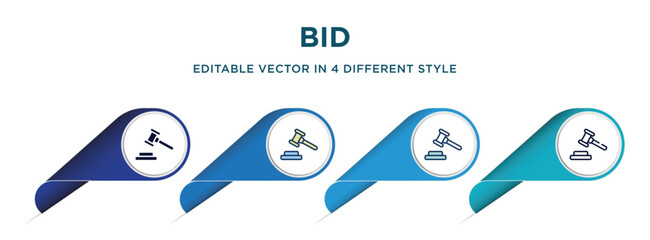 Poster - bid icon in 4 different styles such as filled, color, glyph, colorful, lineal color. set of   vector for web, mobile, ui