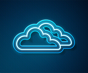 Poster - Glowing neon line Cloud icon isolated on blue background. Vector