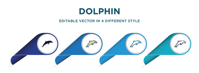 Poster - dolphin icon in 4 different styles such as filled, color, glyph, colorful, lineal color. set of   vector for web, mobile, ui