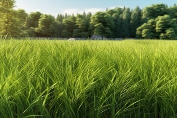 Poster - peaceful meadow with trees in the distance Generative AI